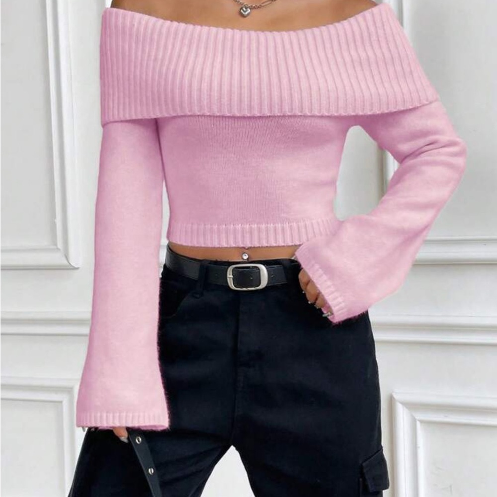 Pink Off-Shoulder Women Sweater